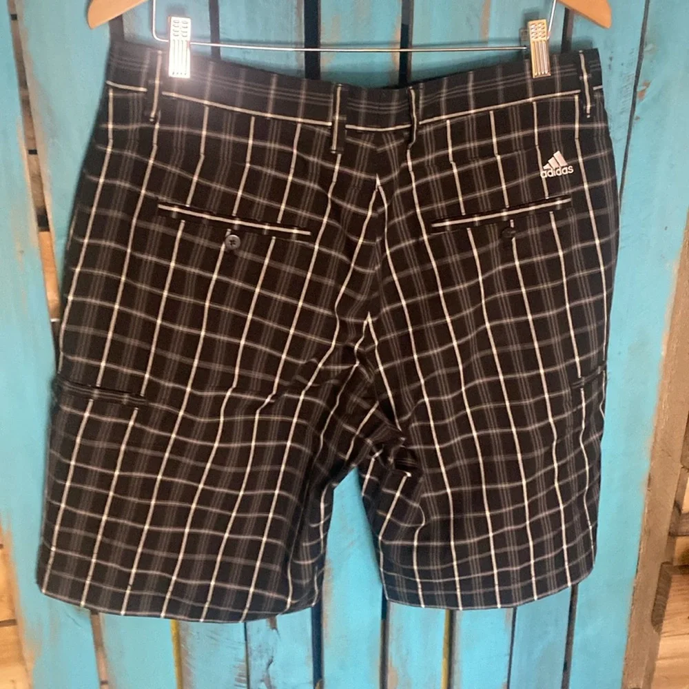 Adidas plaid men’s golf shorts size 34x12 black white and gray